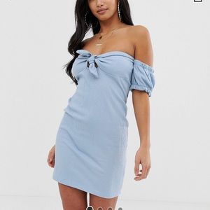 Asos light blue off the shoulder dress